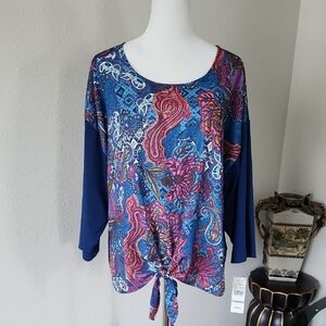 Ruby Rd. Blue and Pink Paisley Blouse